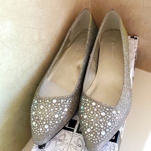 Jeweled Silver Pointed Toe Flats